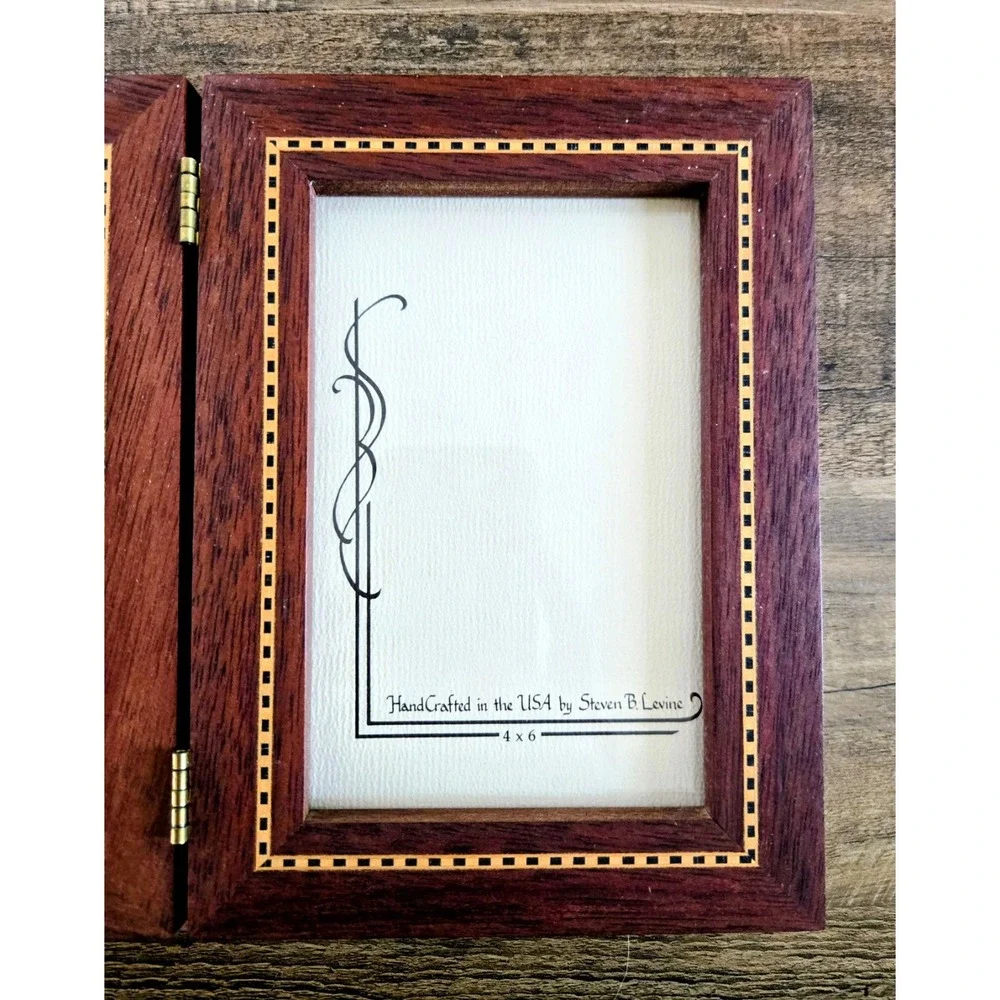 VTG Handcrafted Blood Wood Hinged Double 4x6 Photo Frame By Steven B. Levine